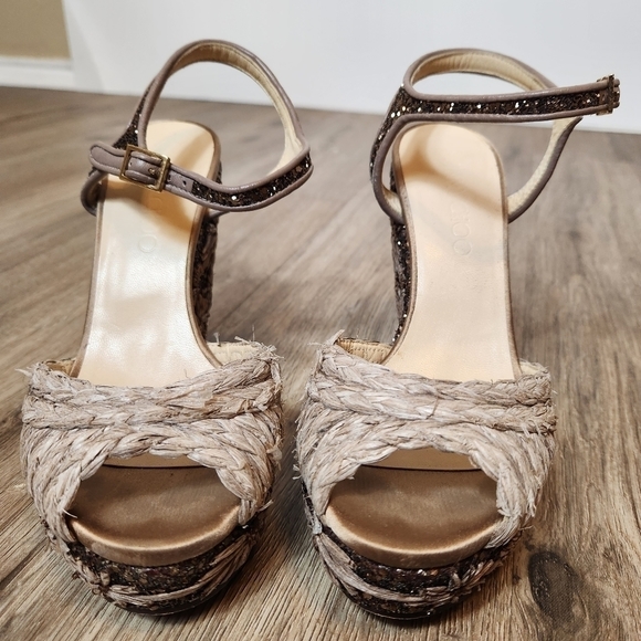 Jimmy Choo Perla Jute Glitter Wedge Sandal Light Mocha in Size 37(US 7) - Picture 4 of 16
